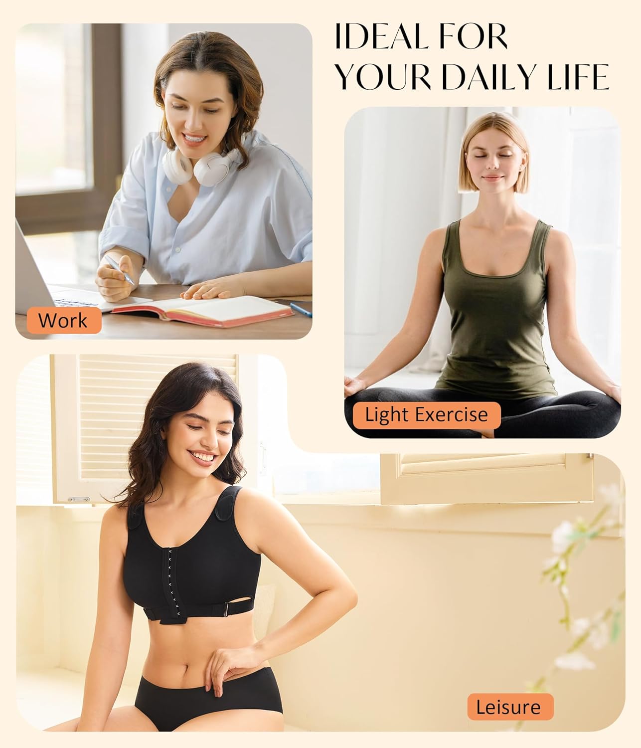 CYDREAM Wireless Front Closure Bras for Women No Underwire Full Coverage - Post Surgery Compression Comfortable Everyday Bra - Image 6