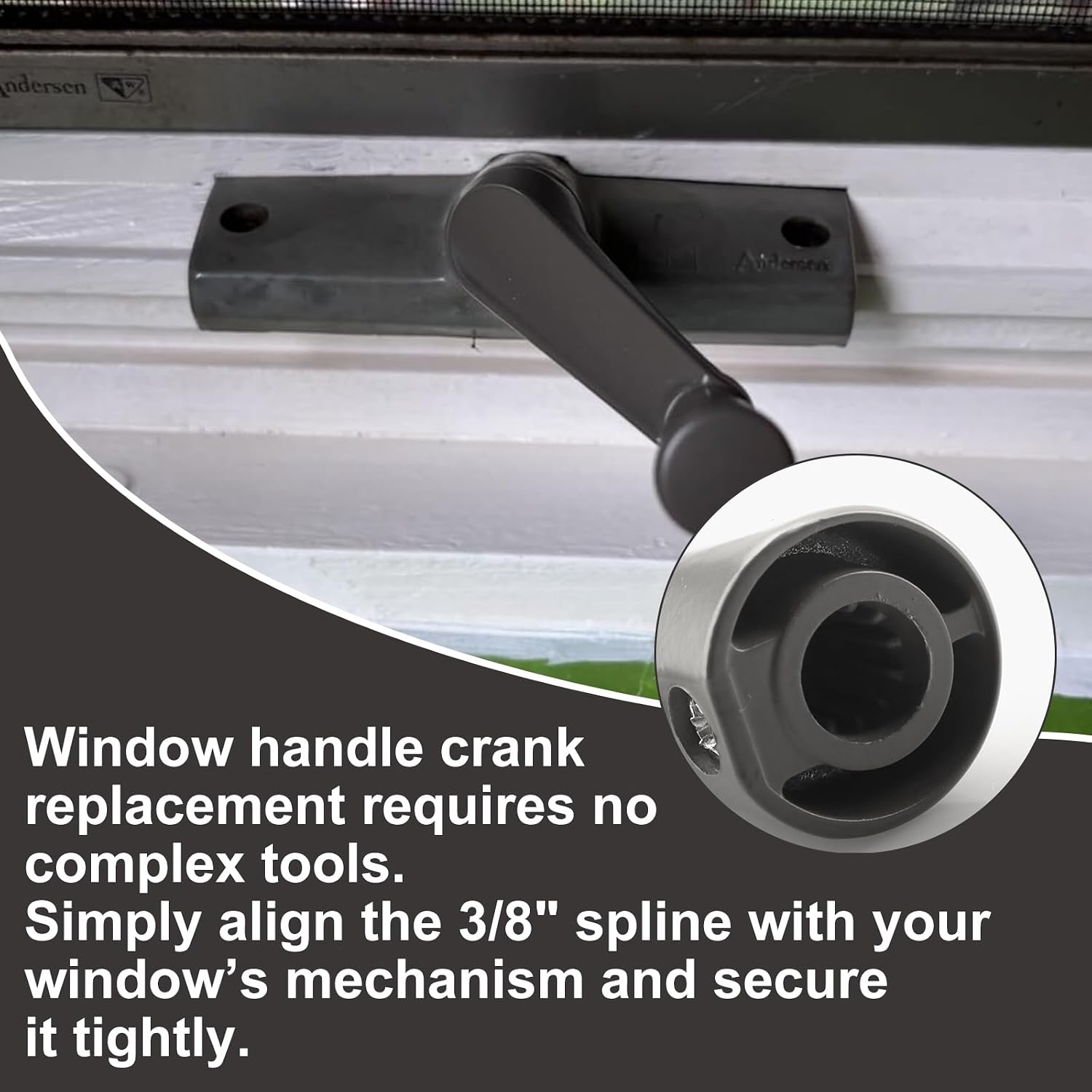 Window Handle Crank Replace H 3966 & H 4106, 3/8" Spline Crank Window Handle, Casement Window Crank Handle of Smooth 360-Degree Operation, 2 - Pack, Stone Color