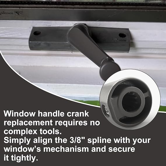 Window Handle Crank Replace H 3966 & H 4106, 3/8 Spline Crank Window Handle, Casement Window Crank Handle of Smooth 360-Degree Operation, 2 - Pack, Stone Color