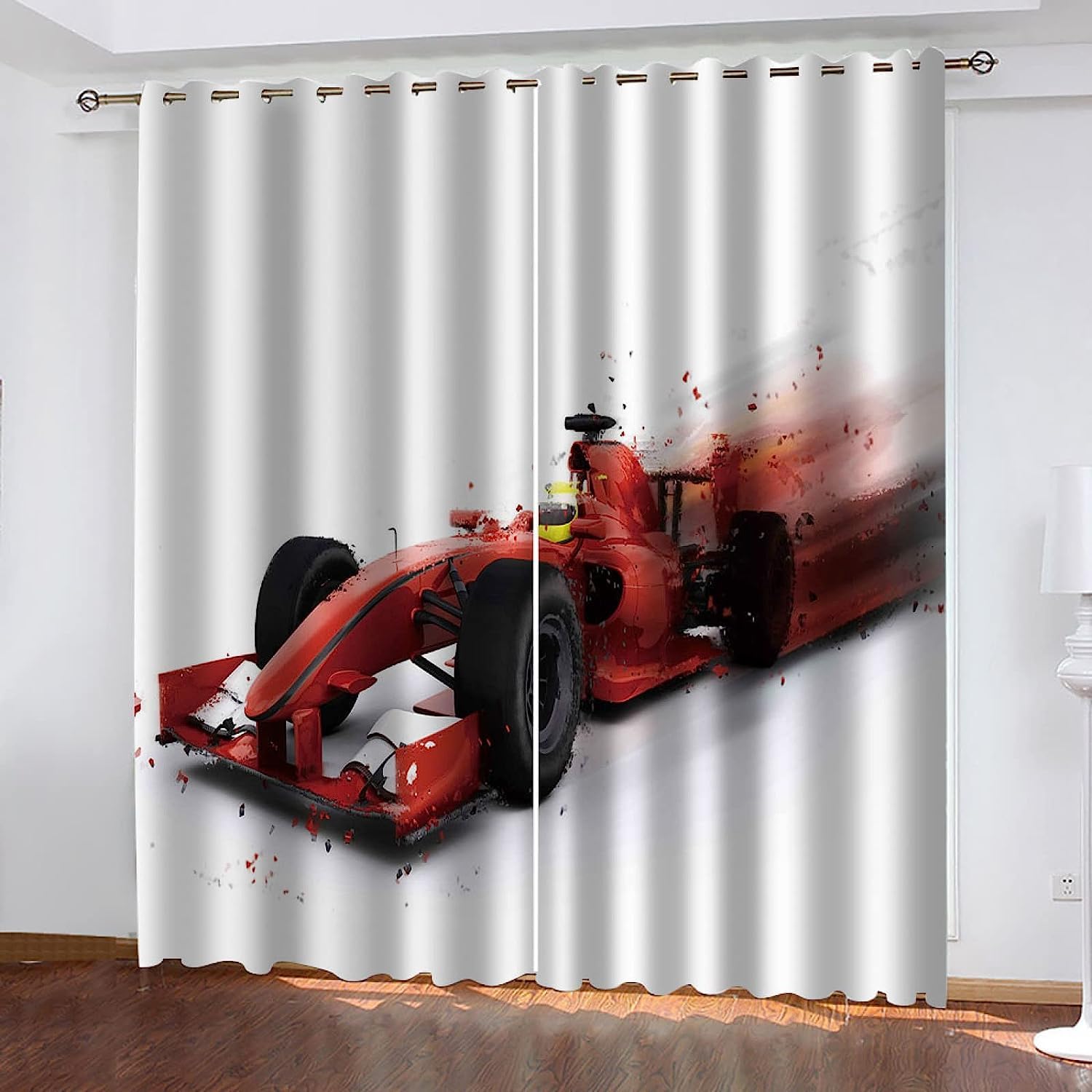 Cortinas Habitacion Infantil Opacas 3D Impresión Coche De Carreras Rojo Fresco Patrón Cortinas Salon Ventana Modernas 2 Piezas Cortinas Termicas Ais