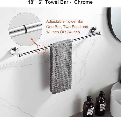 Miniatura 2 de BGL Juego de accesorios de baño cromados, ajustables, expandibles, juego de accesorios de baño, toalleros, 8 piezas, montaje en pared