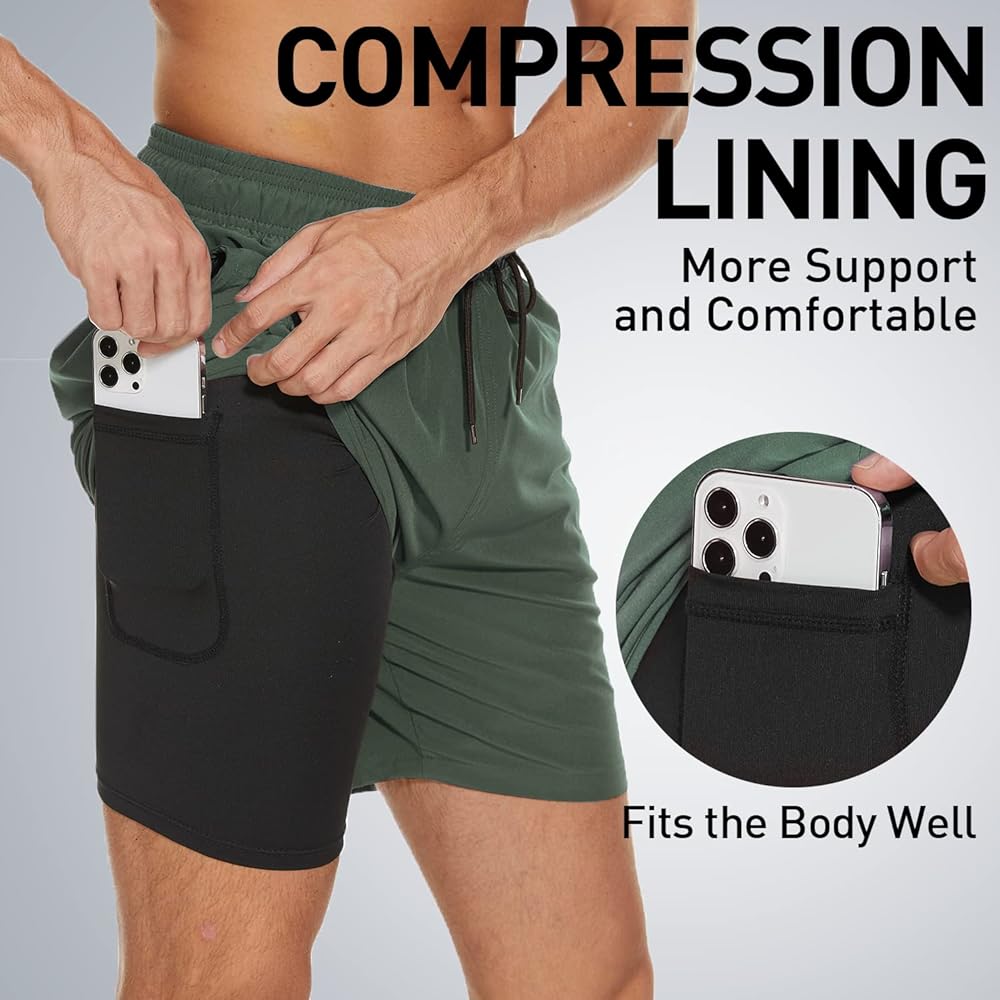 Arcweg Mens Swim Trunks with Compression Liner 2 in 1 Beach
