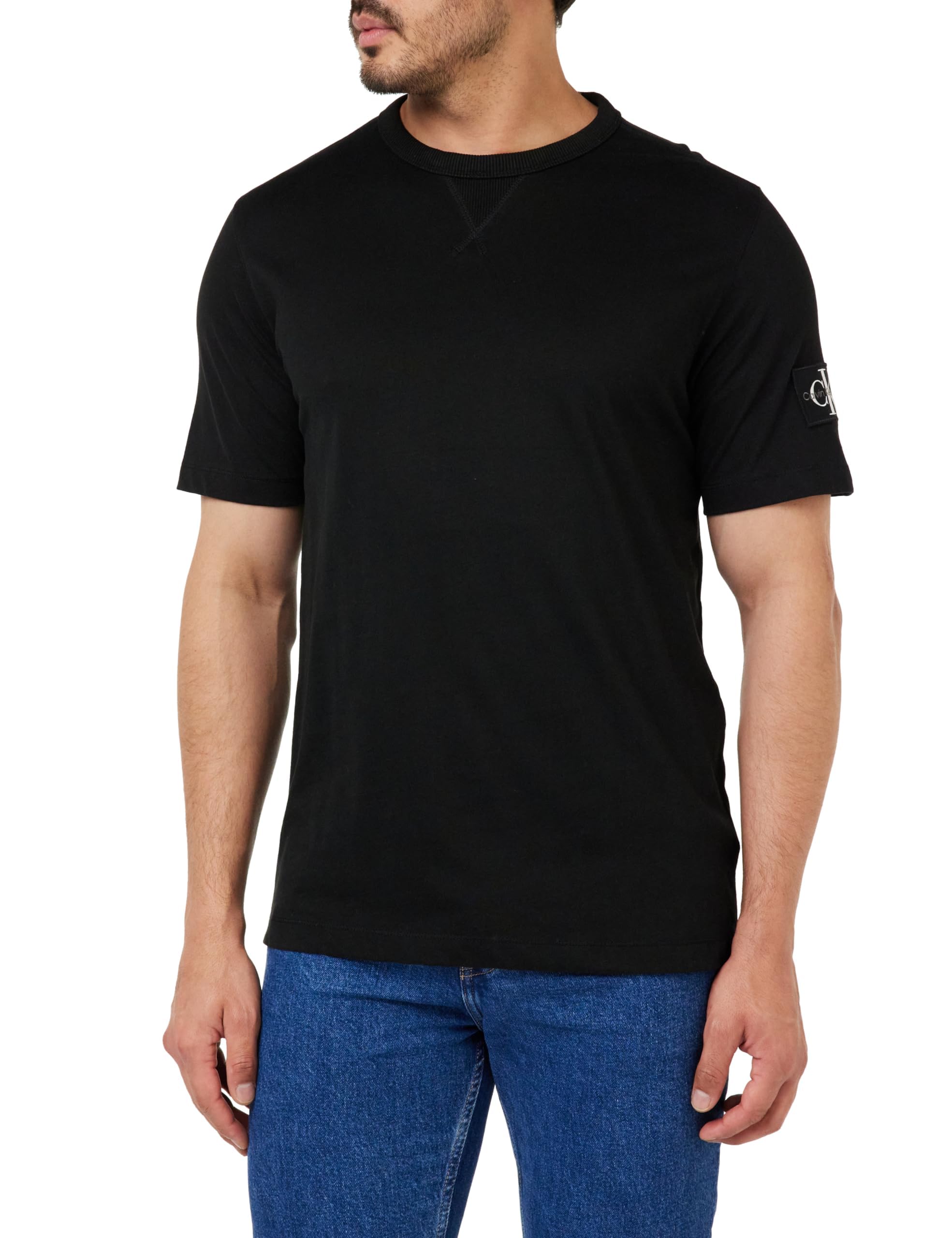Calvin Klein Men’s Short Sleeve Regular T-Shirt with Logo Badge, Black (Ck Black), XXS