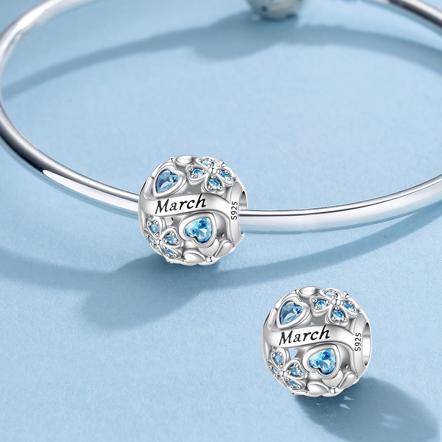 HappyStar 925 Sterling Silver Four Leaf Clover Bead Charm with Cubic Zirconia Birthstone Charms for Bracelets Dangle Pendant Compatible Pandora Bracelets Lucky Charm Birthday Gift