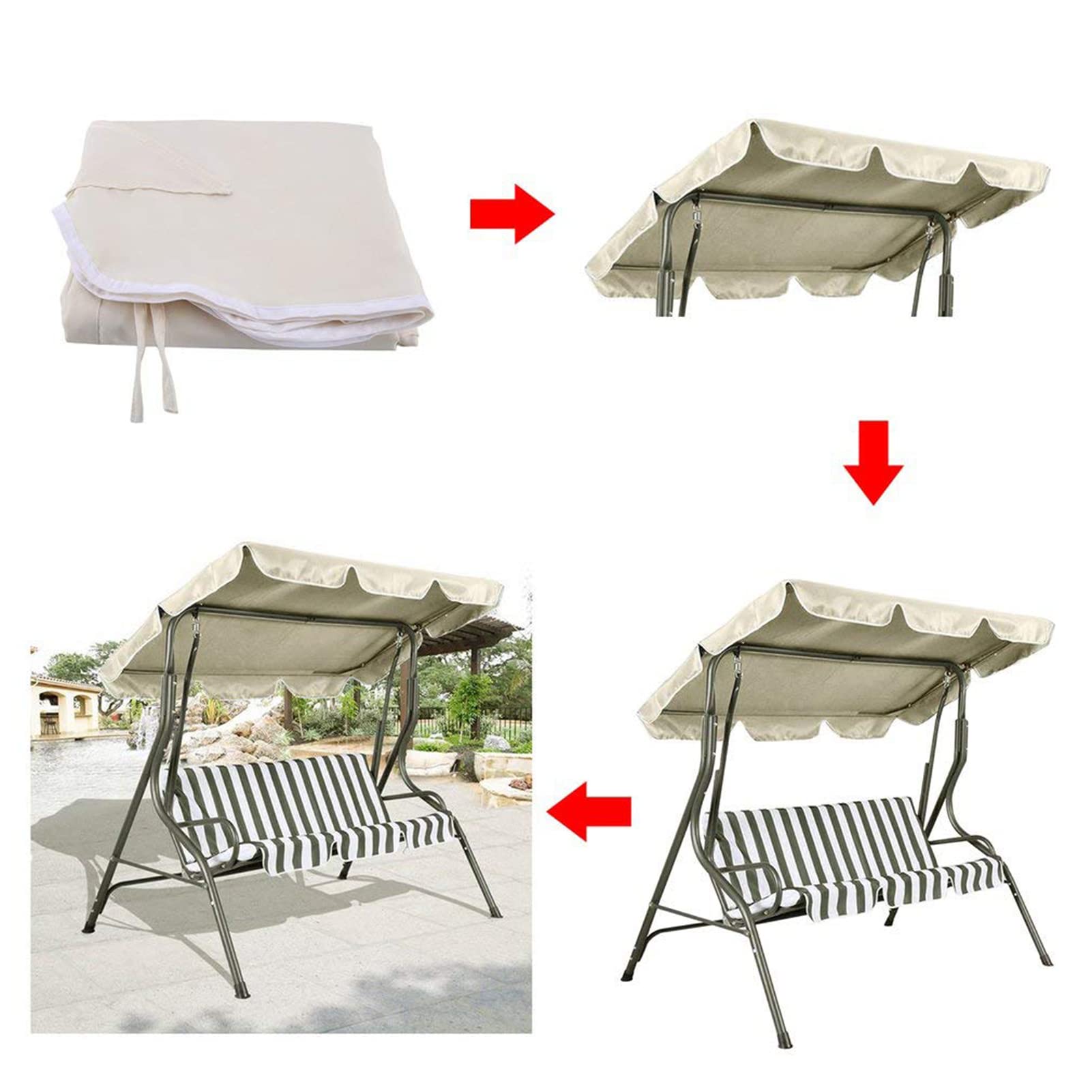 Set di Copertura per baldacchino dell'altalena per Patio,Impermeabile Tettuccio di Ricambio per Dondolo 2/3 Posti Cuscino Dondolo Tendalino Parasole