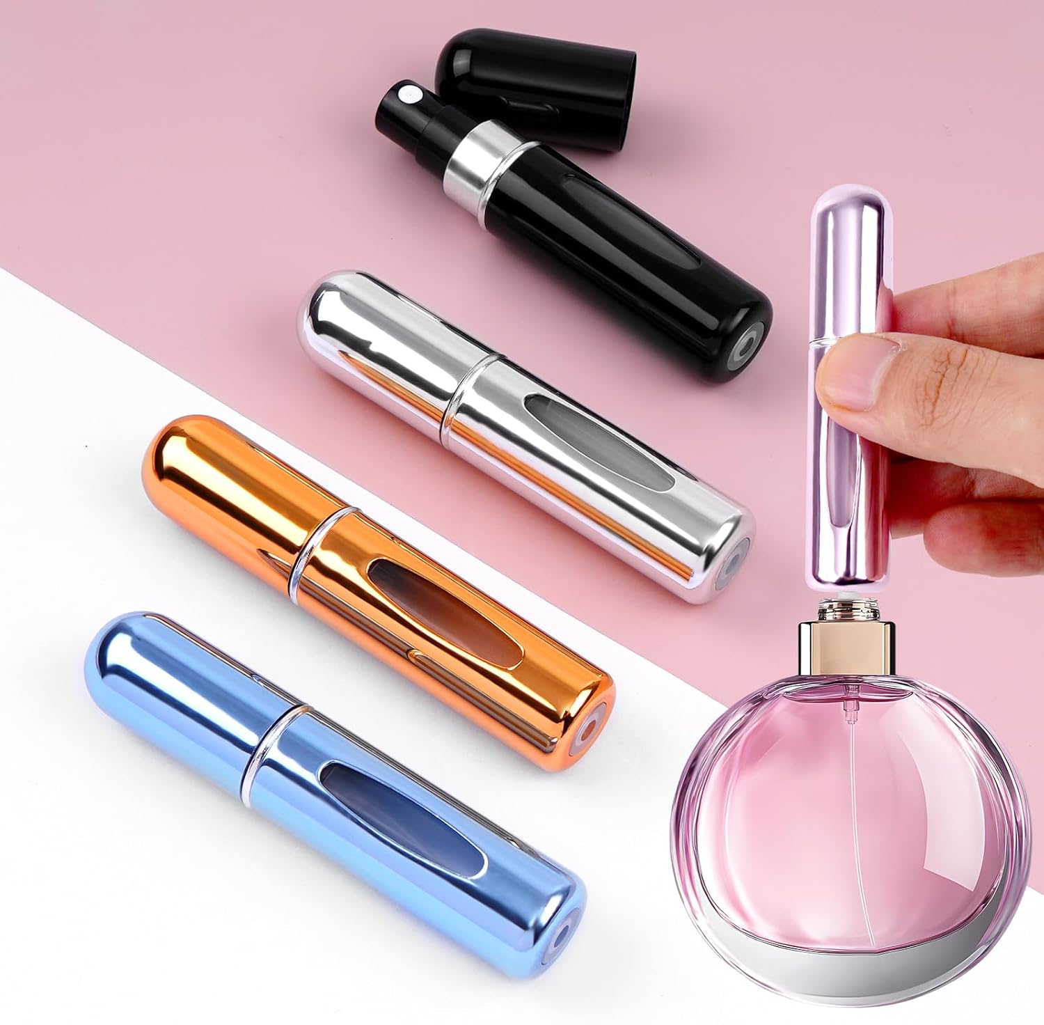 5 pcs Mini Atomizer Perfume Travel Bottle, Refillable Perfume Spray Dispenser, Portable Refill Pump for Travel Holiday, Outdoor and Business(5 ML)