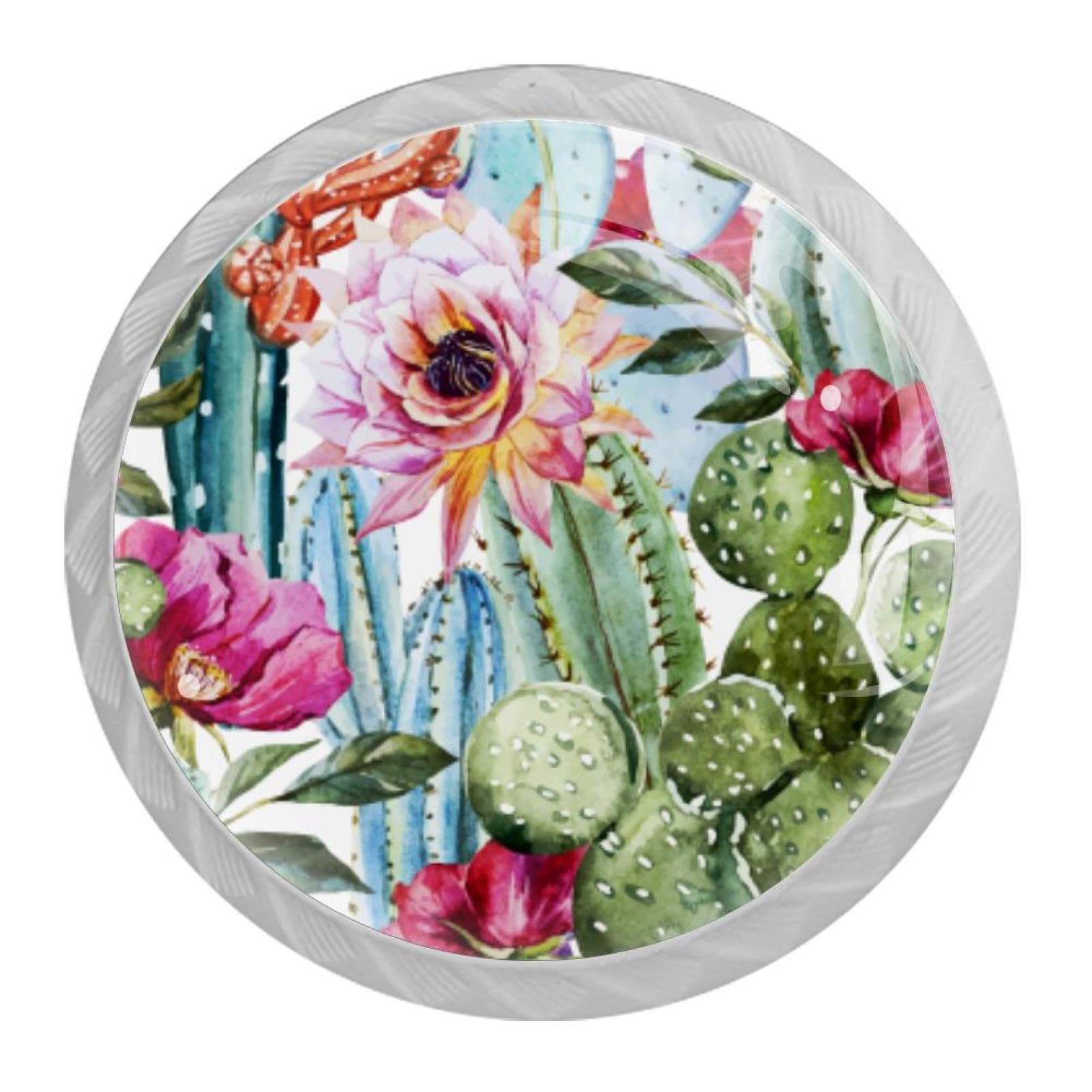 Tqmspg Multi01 4 Pieces Drawer Pulls Flowers Roses And Cactus Door Knobs Dresser Handles For Kitchen Wardrobe Cupboard Hardware Furniture