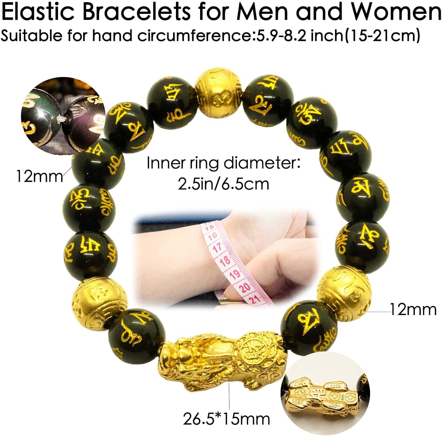 Feng Shui Bracelet 24K Gold Plated PiXiu Bracelet, Obsidian Dragon Protection Meditation Decompression Prayer Beads Lucky Wealth Bracelets for Men Women - Image 3