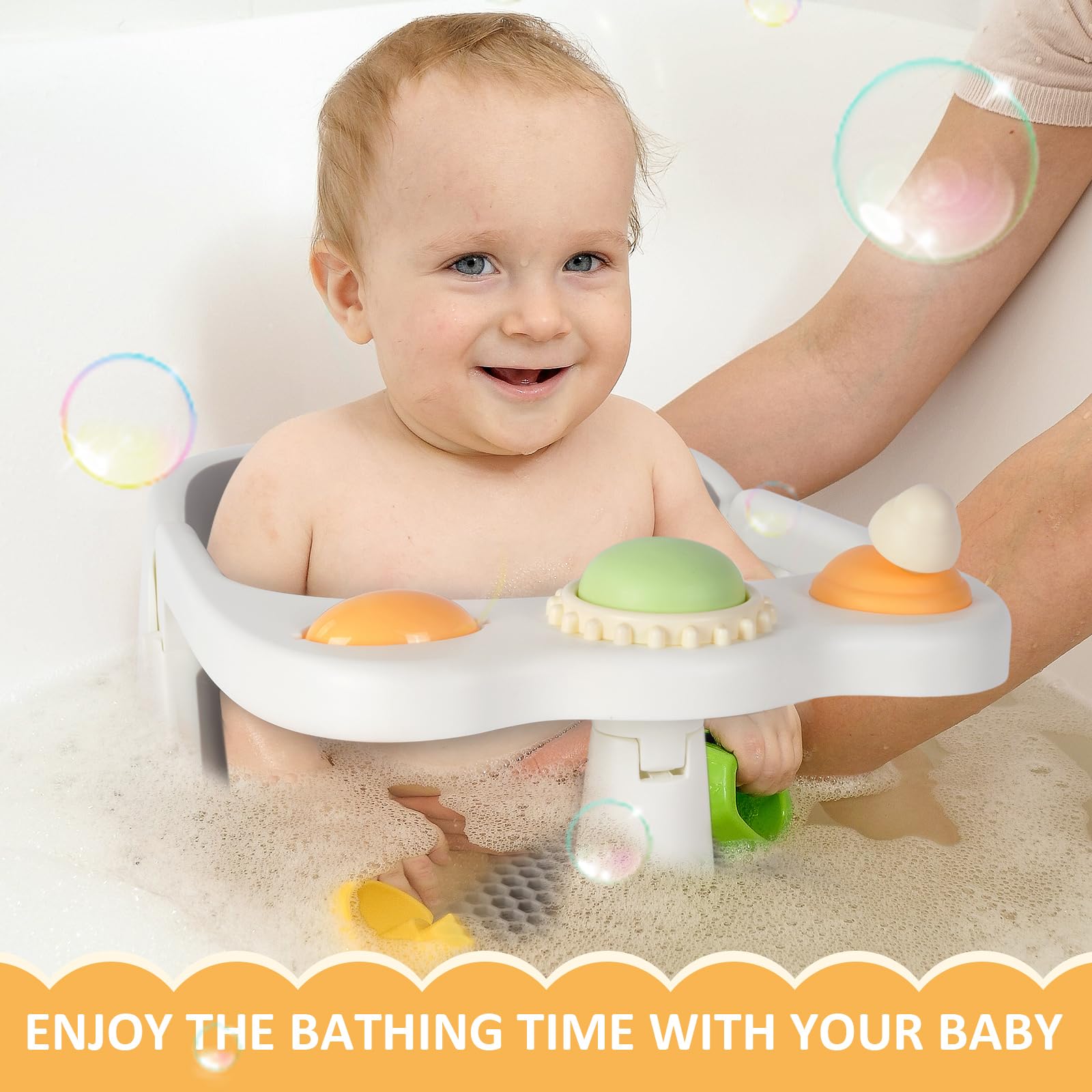 Vinteky Baby Badesitz Badewannensitz Sitzhilfe grau, Ab 6 Monate, Rutschfeste und hoher Sitzkomfort 360° Rundumschutz, mit Activity-Board&Temperaturfühler&4-starken Saugnäpfen