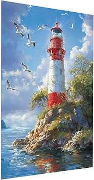 Lighthouse Diamond Art Kits for Adults, Square Full Drill Paint by Nmbers, Crystal Gem Art Landscape Diamond Painting, Rhinestones Cross Stitch Embroidery Kit,Crafts for adults 24 x 34Inch Model-04951