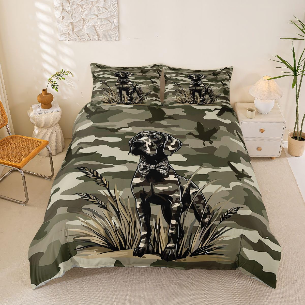 Couvre lit camouflage vert abstrait parure de lit canard colvert