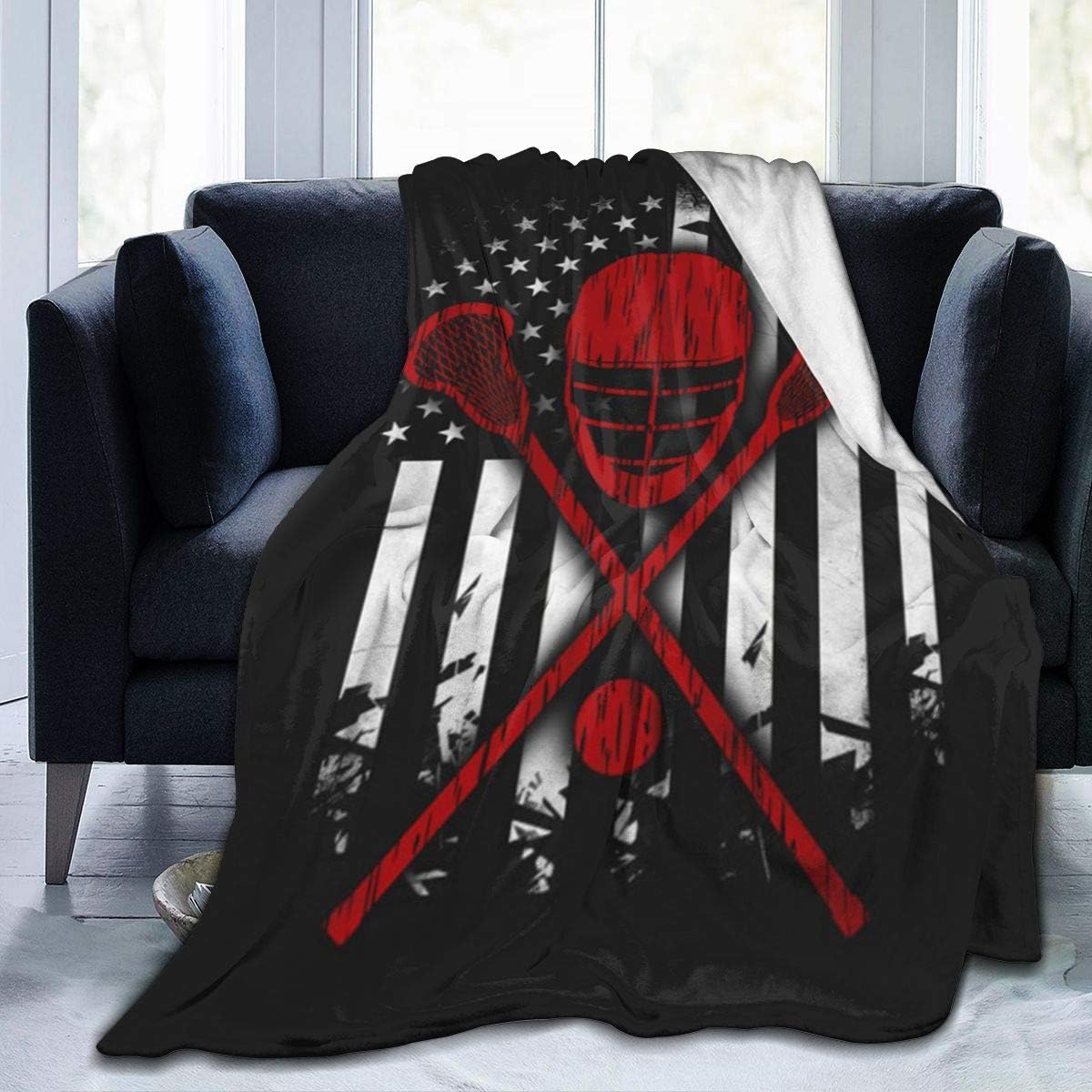 Lacrosse American Flag Ultra Soft Flannel Fleece All Season Light Weight Living Room/Bedroom Warm Blanket
