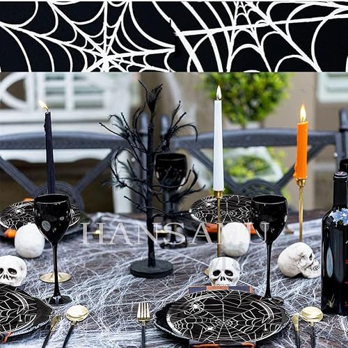Miniatura 4 de Platos de Halloween de tela de araña, suministros para fiestas, decoración de vajilla de papel desechable de Halloween, vajilla espeluznante negra,