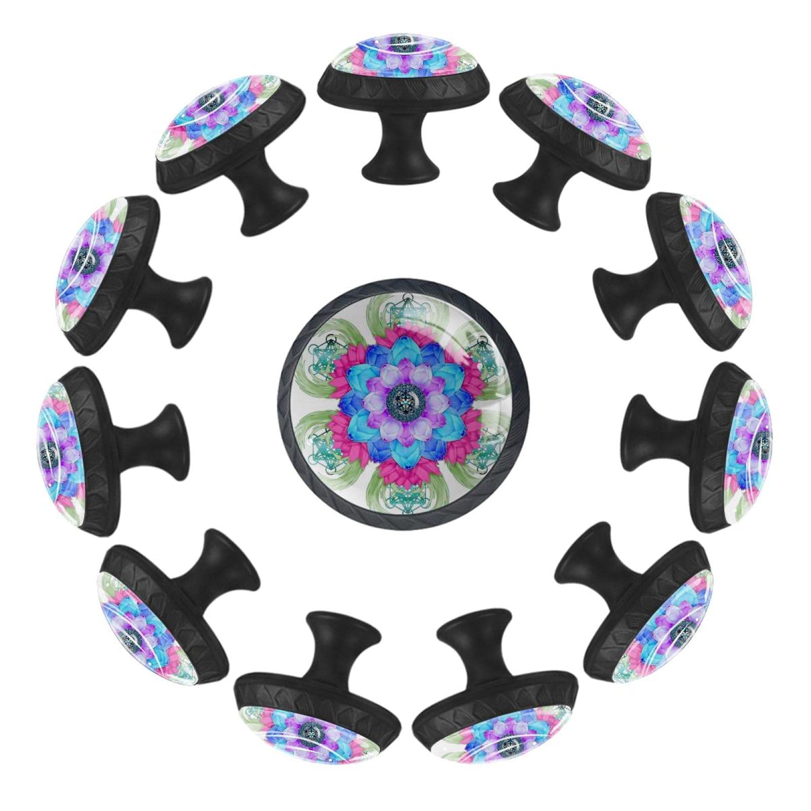 Boutons de tiroir de 35 mm ronds avec motif lotus mandala pour relooker un meuble