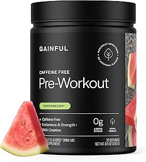 Gainful Caffeine Free Pre Workout Powder with Creatine, Watermelon Flavor, Supports Strength, Endurance, & Recovery, BCAAs, Beta Alanine, L-Citrulline, No Artificial Ingredients, 20 Servings