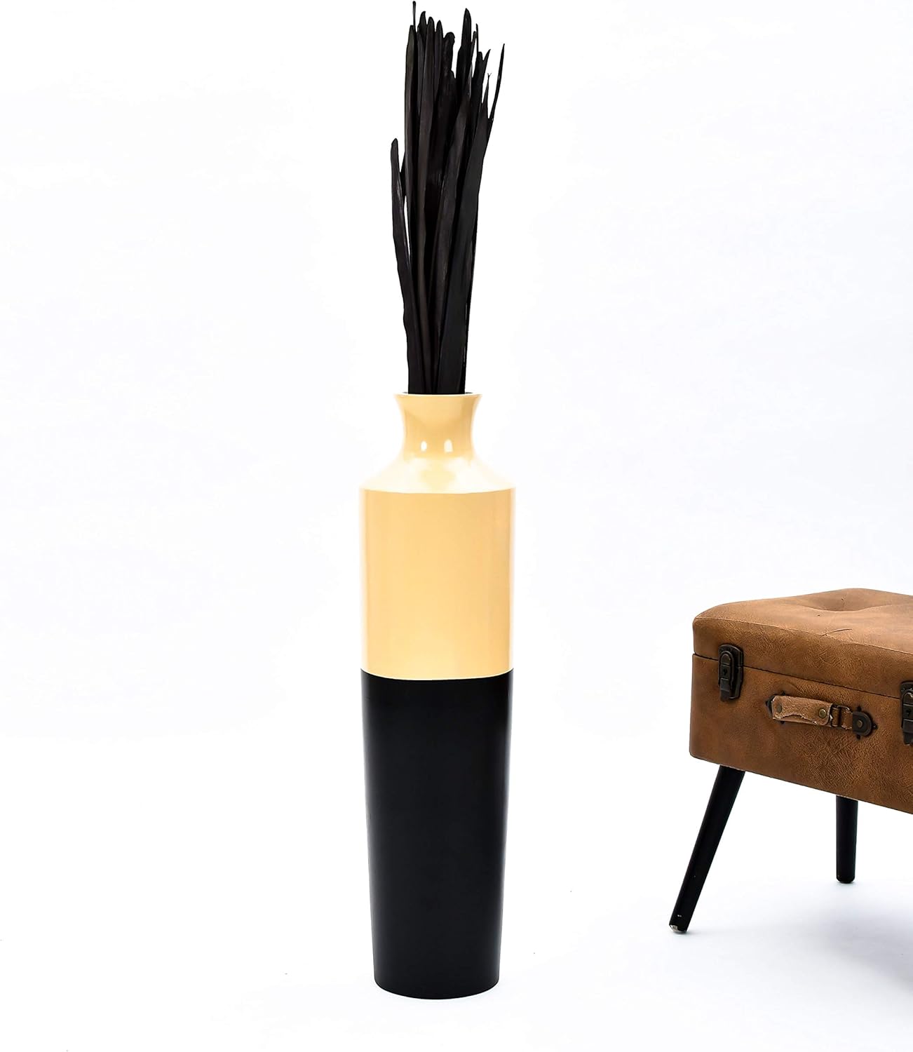 Leewadee Tall Vase Filler, Dried Palm Leaves – 2 Bunches of Colored Decor for Floor Vases, Naturally Dried Arrangements for Vintage Or Modern House Decor, 45 inches, Black Brown