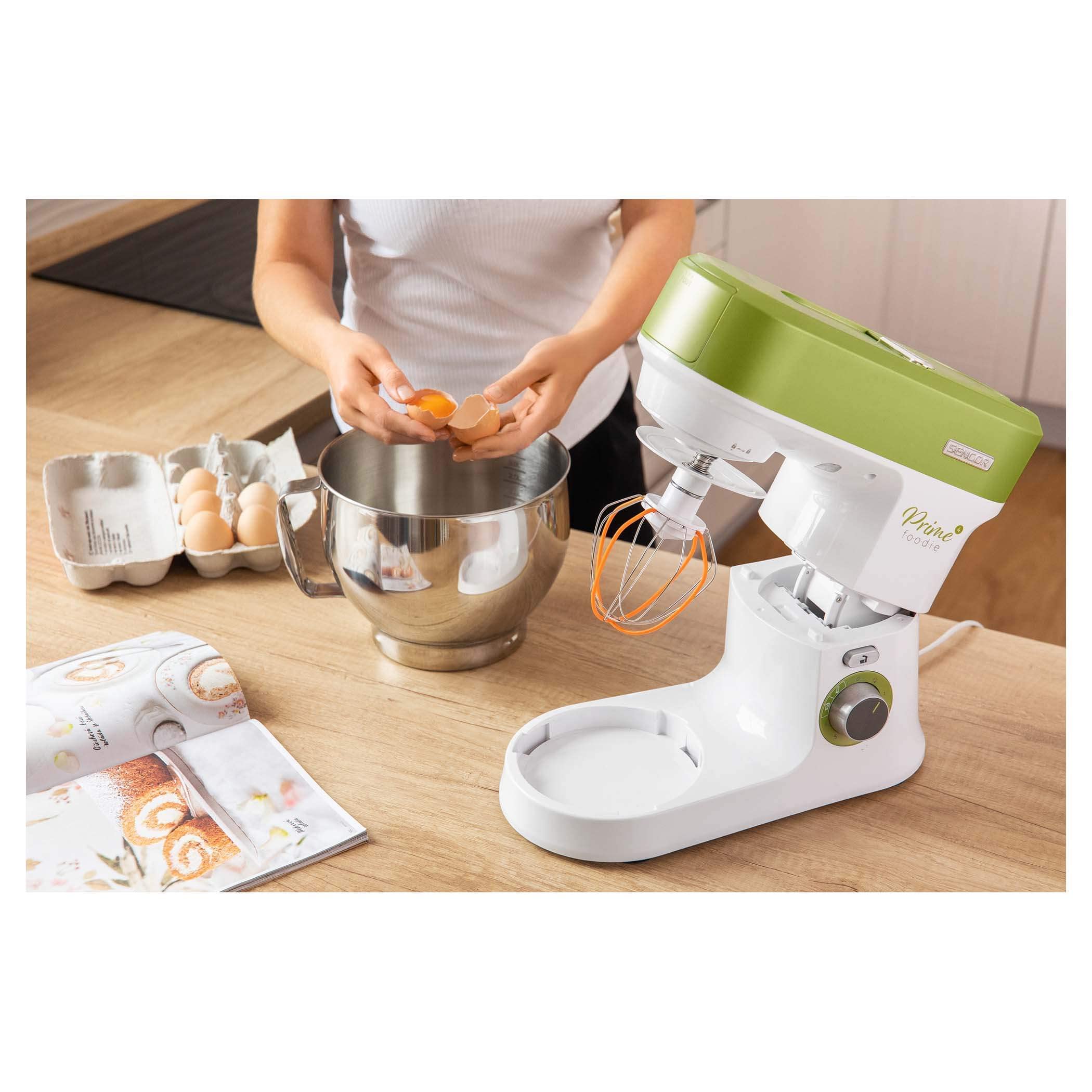Sencor impastatrice planetaria, Robot da cucina multifunzione Potente, Motore da 1200W, con Illuminazione LED, 6 Velocità, Pulsante e 2 programmi NutriSmart, Kit Accessori Completo - Verde 3780