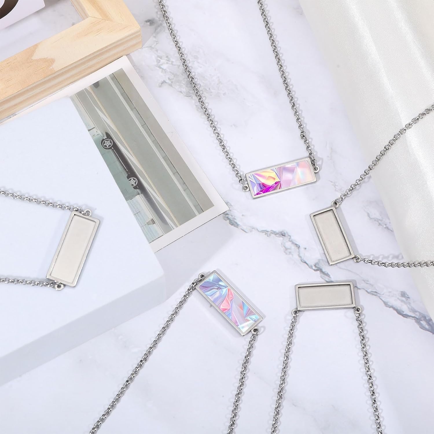 CHGCRAFT 10 Pcs 2 Styles Rectangle Cabochon Pendant Stainless Steel Rectangle Settings Trays Pendants Necklace Blank Pendant Trays for Necklaces Jewelry Making
