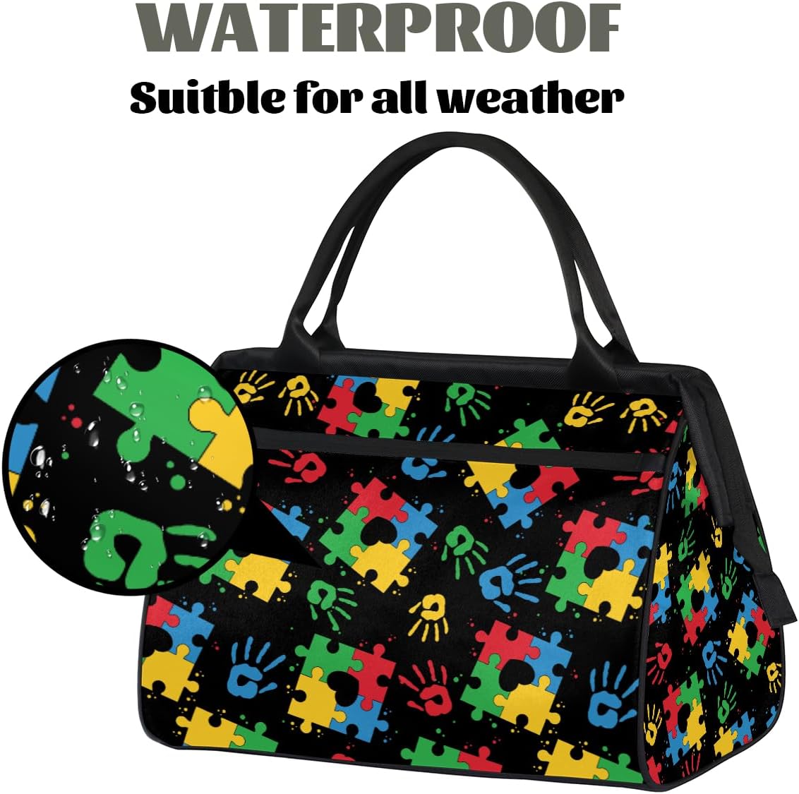 Sports Duffel Bags for Kids - Carry On Travel Gym Bag Waterproof Workout Shoulder Tote for Boys Girls Weekender Overnight Duffel for Swim Dance Camp(Autism Awareness Puzzle)