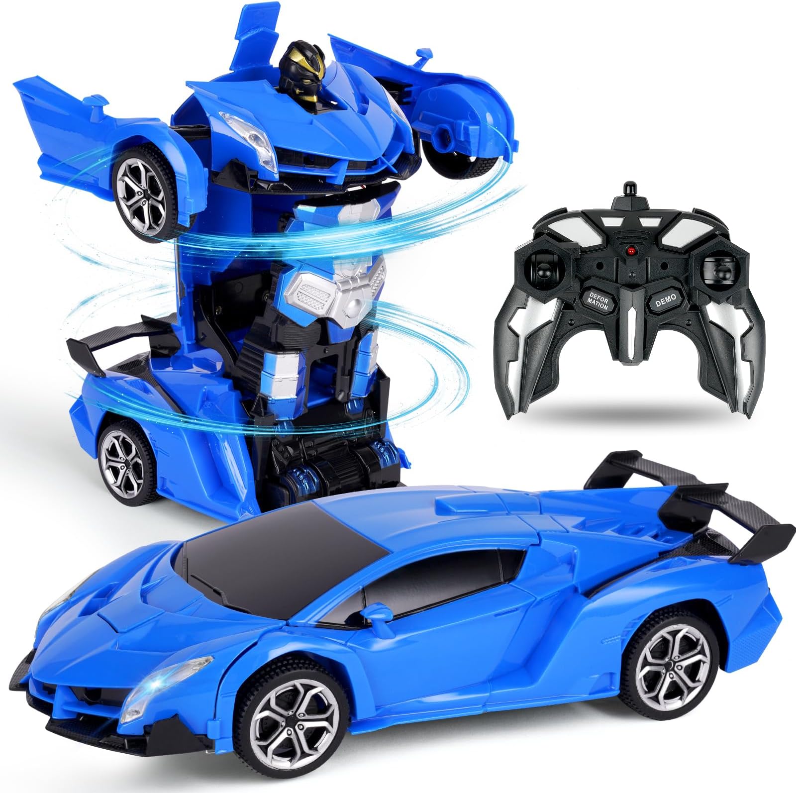 HOTUT Transform Toys Remote Control Car, 2 in 1 Remote Control Cars Rechargeable 360°Rotation, 2.4GHz Deformation Robot RC Car Toy with Cool Light, Transforming Car Gifts for Kids Boys Age 6+