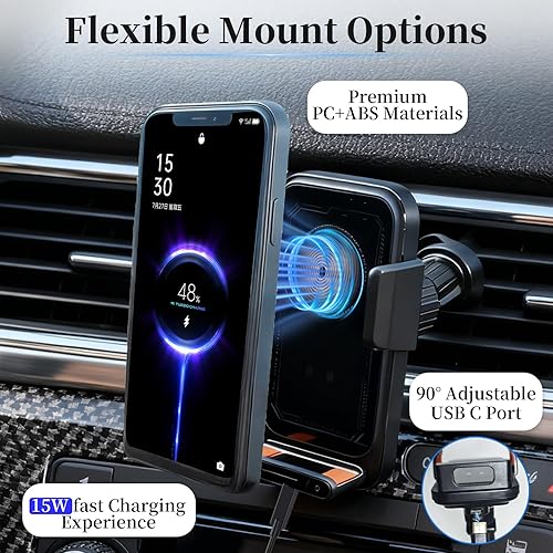 Miniatura 6 de Palm Gesture - Soporte para teléfono de auto giratorio automático y cargador inalámbrico rápido de 15 W - Control de sensor premium, apertura de