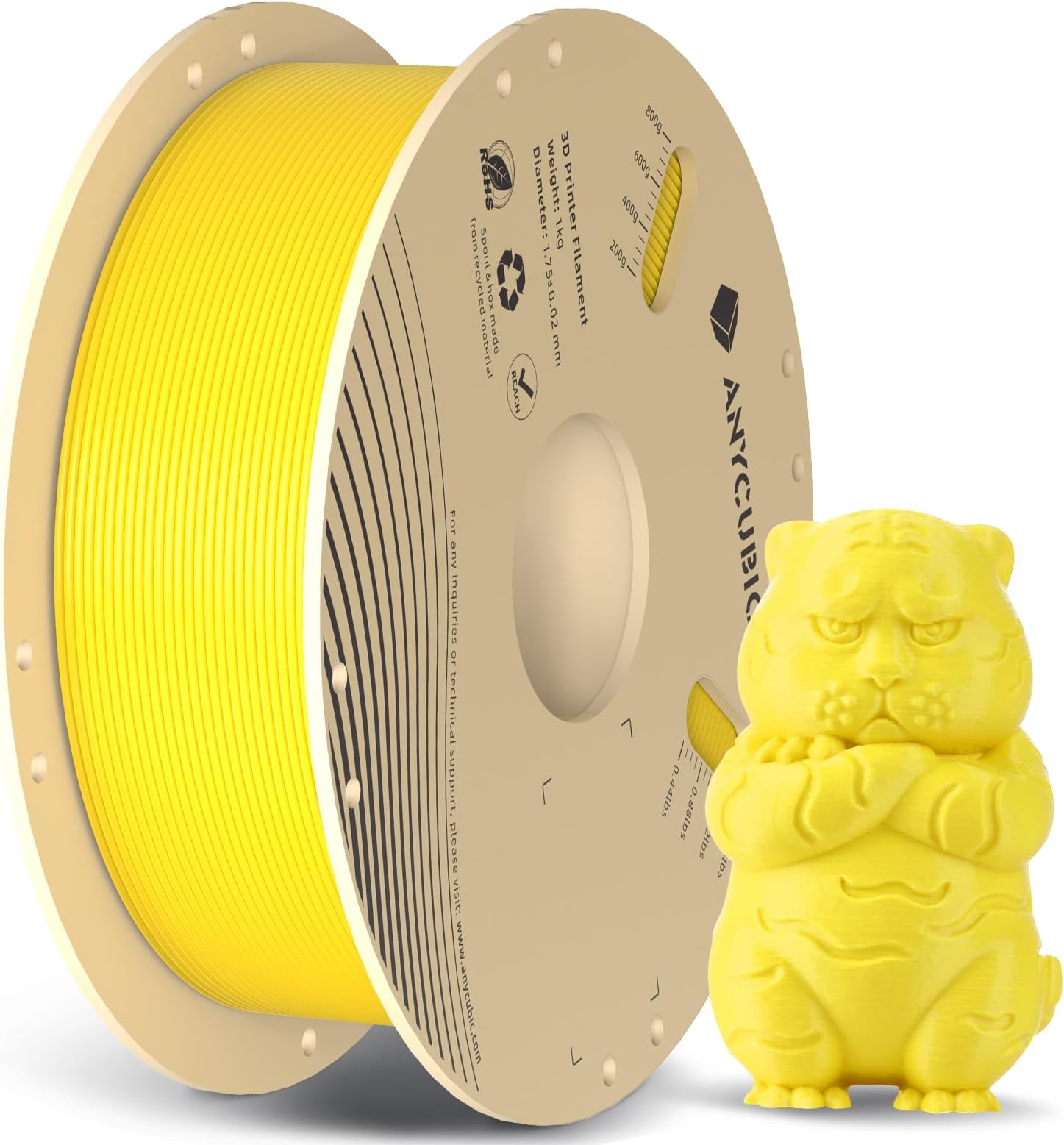 ANYCUBICPLA Filament 1.75mm 1kg, Black PLA Filament 3D Printing Materials for 3D Printer,Excellent Adhesion & Warpage Resistance,Vibrant Yellow