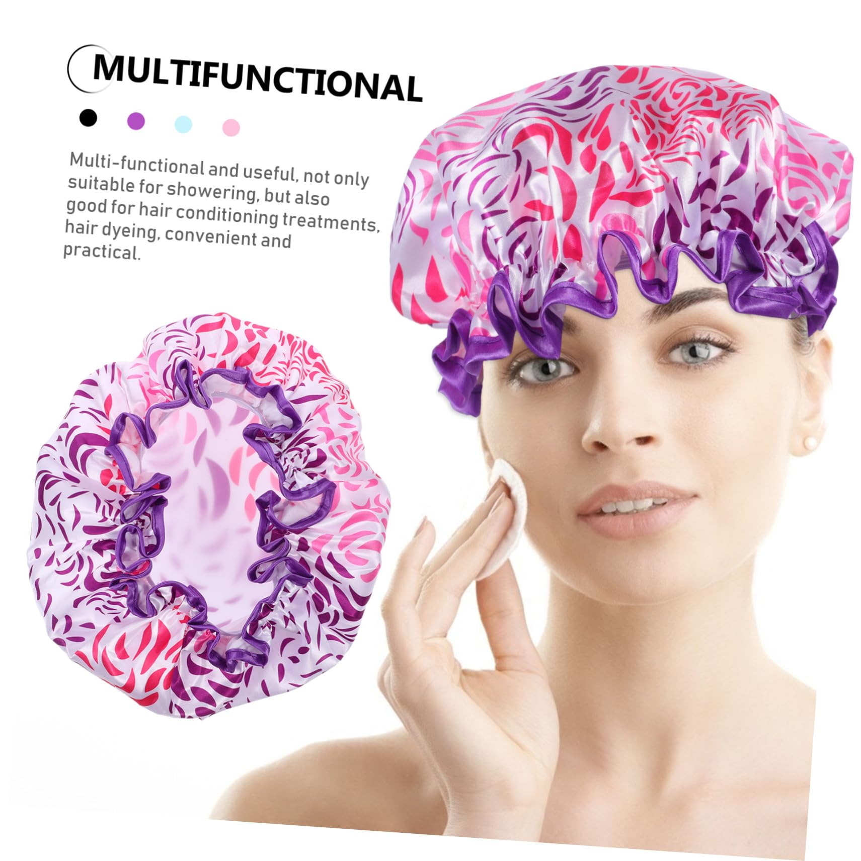 Bonnet de Réutilisable Satin Double Couche Grand Bonnet Bain Femme Cheveux Longs Imperméable Élastique Décoratif pour Soins Capillaires