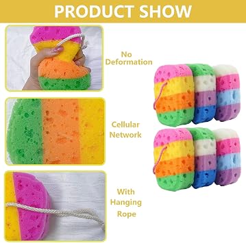 6-Piece Bath and Body Sponge Set for Exfoliating - Shower Sponges for Men, Women and Kids