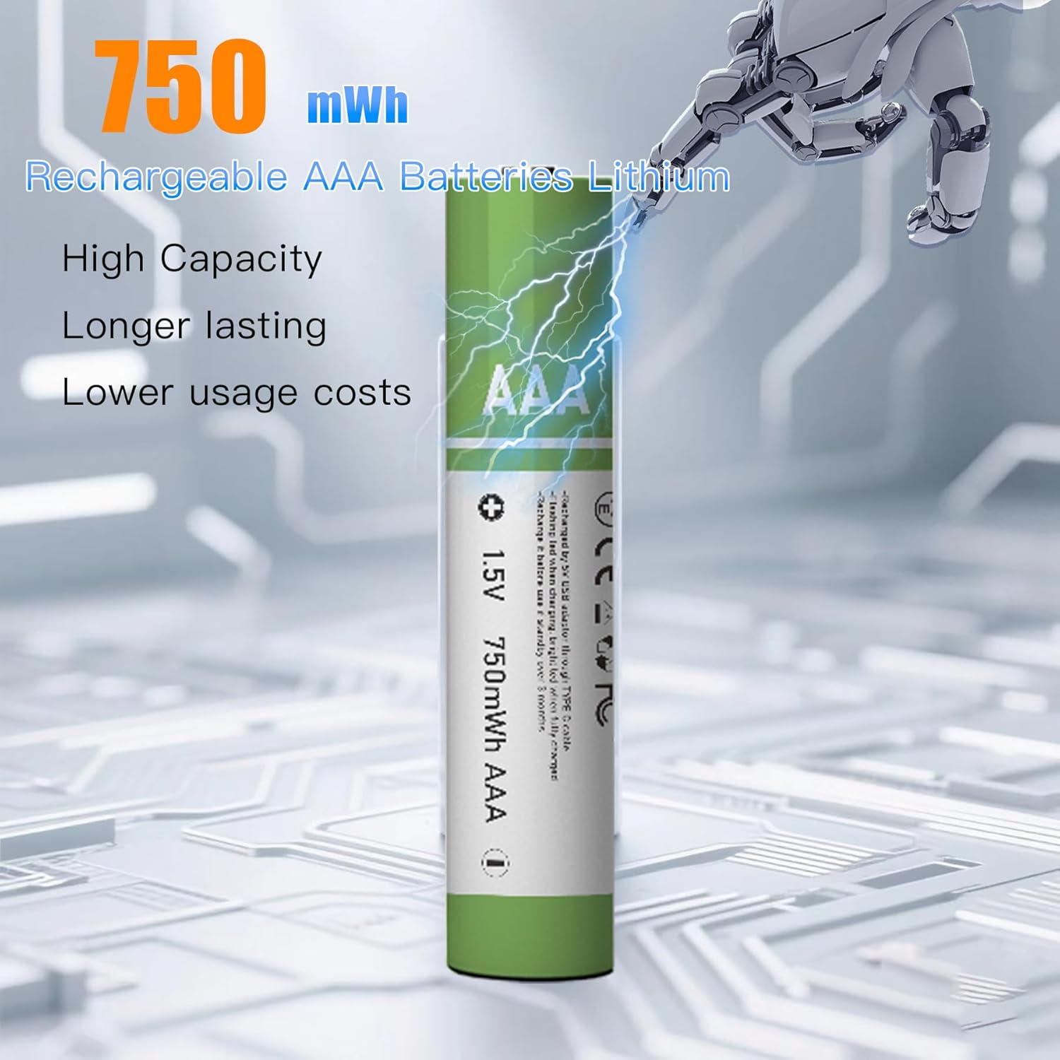 PULOMI 12pcs AAA Battery USB/Type-C AAA Rechargeable Batteries, High Capacity 1.5V 500mAh 750mWh 1.5 Hours Fast Charge, Cycle Times up to 1200x with Type-C Port Charging Cable