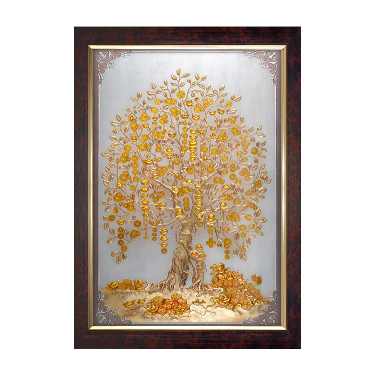 Dharvika Prime Money Golden Tree Painting for Living Room Wall Decoration, Photo Frame (11x14 Inches)
