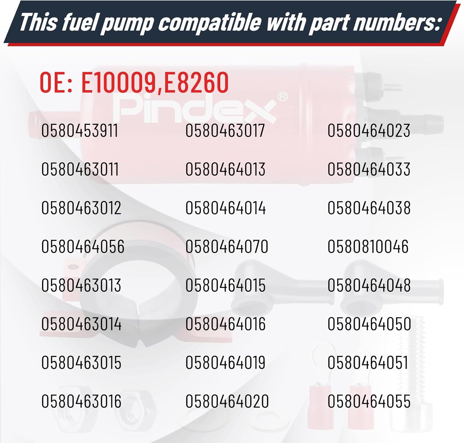 Pindex Universal External In Line Fuel Pump,116 PSI High Pressure 12V Electric Pump Injection Systems Compatible with 0580464070 0580453911 0580463017 0580464023,Red