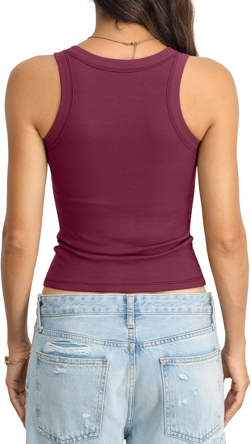 Womens Built in Bra Tank Tops Cotton Ribbed Crew Neck Vest Basic Fitted Padded Tank Summer Trendy 2026 - Image 6