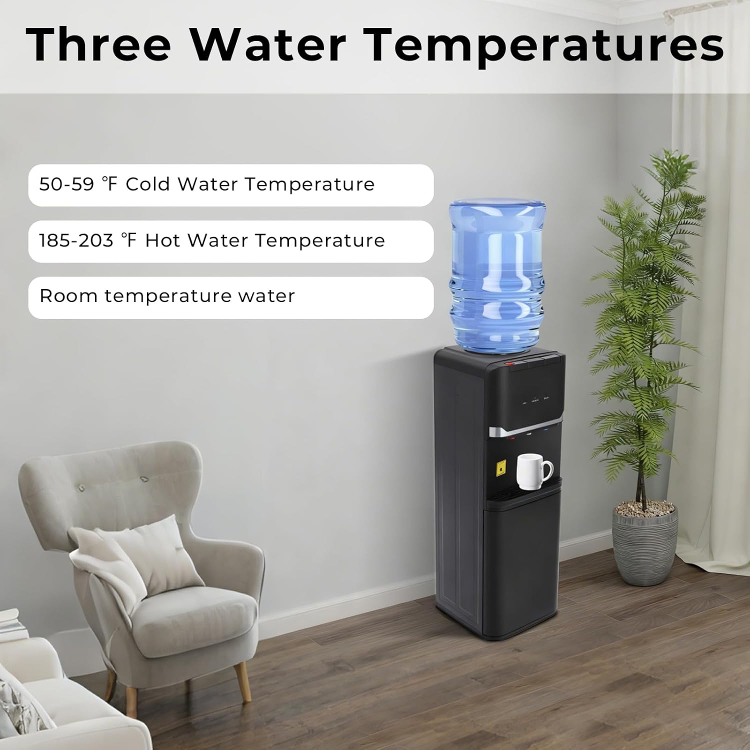 Top Loading Water Cooler Dispenser, Freestanding Cold & Hot & Warm Water Dispenser, Top Loading Water Dispenser for 5 Gallon Bottles, Perfect for Home Office School (Black)