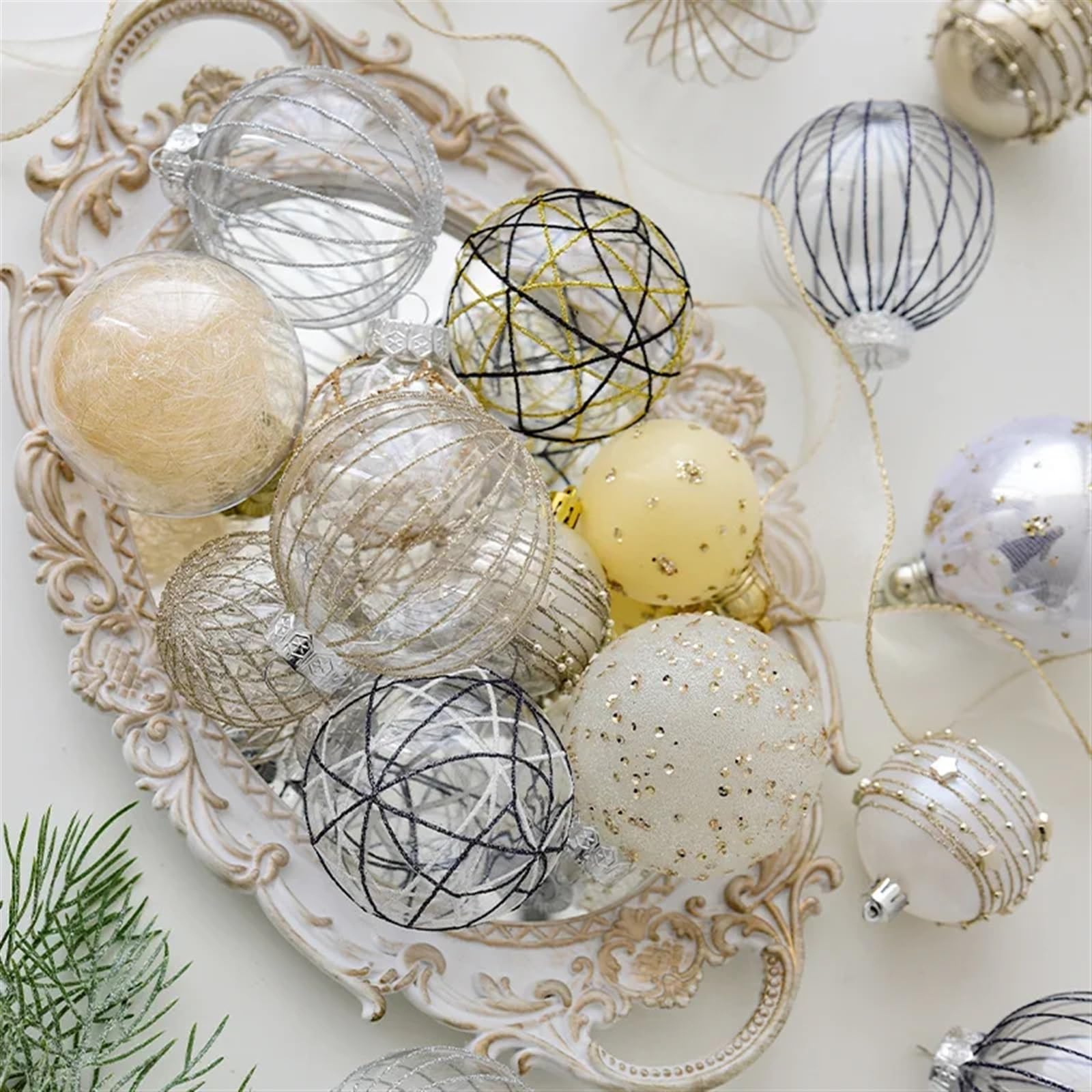 Adornos de bola de Navidad, 8 cm, tela pintada, transparente, decoración para árbol de Navidad