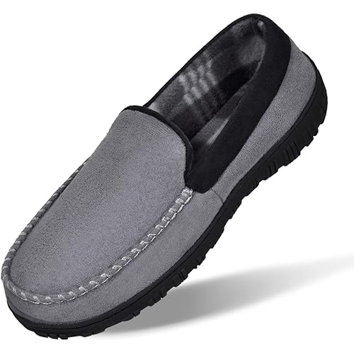 MIXIN Mens Slippers Moccasins Slippers for Men House Shoes with Warm and Cozy Memory Foam Hard Sole Men's Indoor Outdoor Slippers