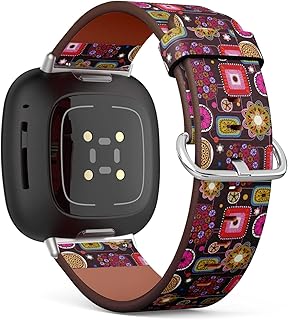 CJBROES Replacement Leather Watch Band, Compatible with Fitbit Versa 3 and Fitbit Sense of Wristband Bracelet Accessory - handdrawpattern