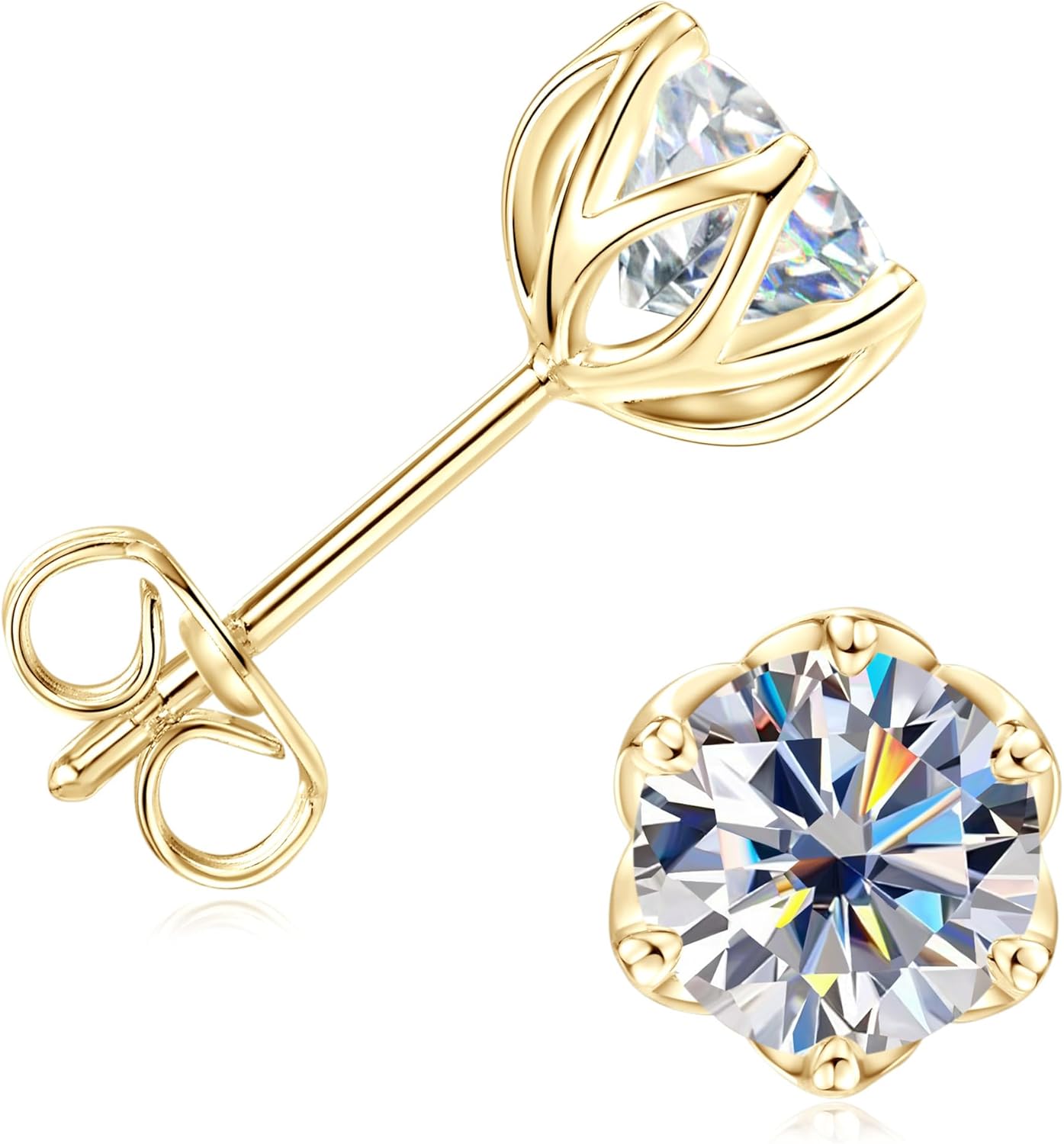 0.5-1CT Moissanite Stud Earrings, D Color VVS1 Lab Created Imitation Diamond Solitaire Lace Round Earrings for Women Birthday Holiday Jewelry Gifts