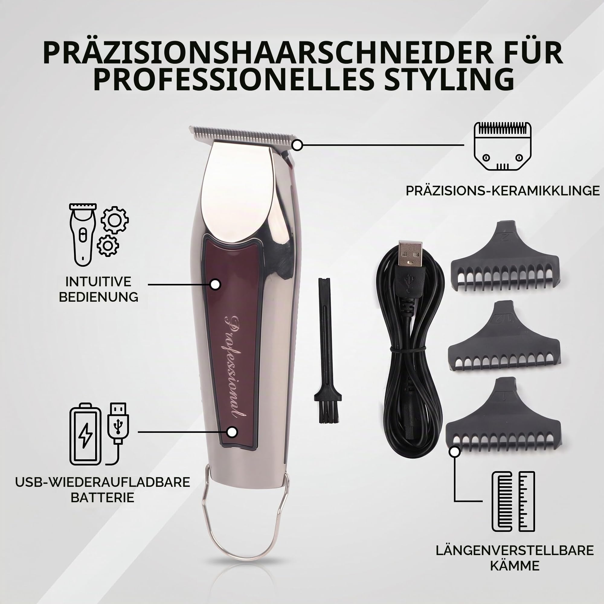 Haarschneidemaschine Profi, Herren Haarschneider Haartrimmer mit 3 Aufsteckkämme Präzisionstrimmer Langhaarschneider Herren Konturen Trimmer Rasierer Ehemann Vater