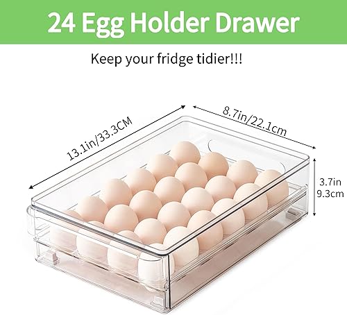Miniatura 2 de vacane Soporte para huevos de capacidad para 24 contenedores organizadores de refrigerador, contenedor de almacenamiento de huevos transparente para