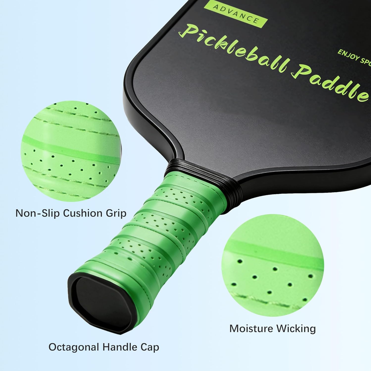 Pickleball Paddles Set of 2, Carbon Fiber Surface & 16mm Polypropylene Honeycomb Core, 4 Indoor & Outdoor Balls