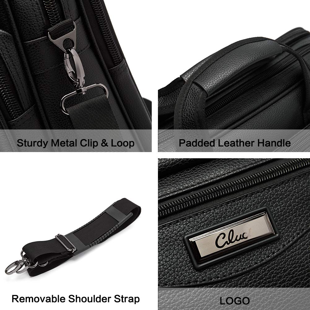 CLUCI Homme Cuir Porte-Documents Grande Capacité 15.6'' Sac d'ordinateur Portable Sac d'épaule de Voyage de Business Noir