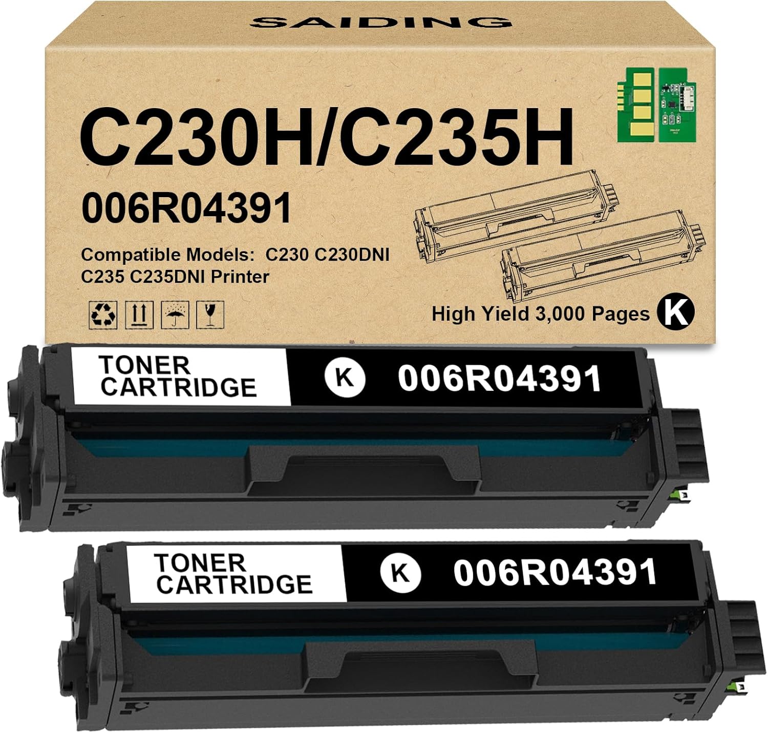 Extra High Yield C235 C230 Black Toner Cartridge with Chip Xerox 006R04391 Compatible for Xerox C230 C230DNI C235 C235DNI Printers (2 Pack)