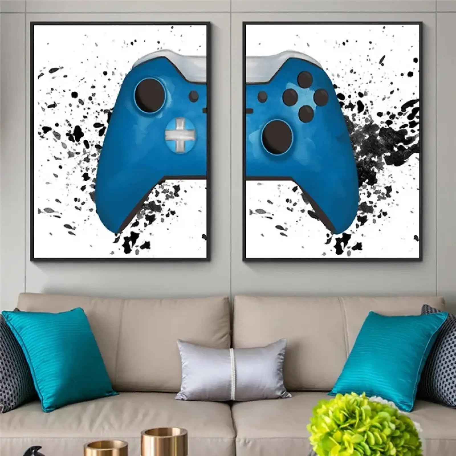 Tableau abstrait manette de jeu en 2 cadres décoration murale chic