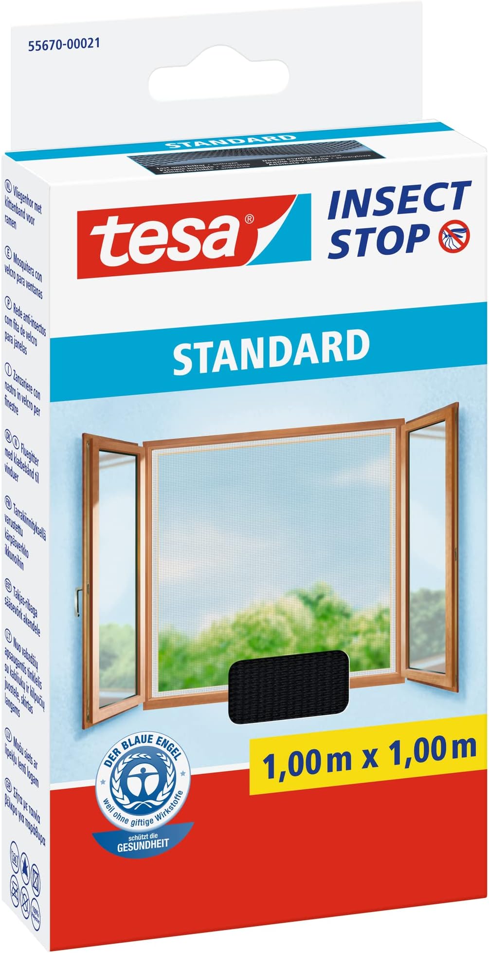 Tesa 55670-00021 Insect Stop Hook and Loop Standard Easy To Use, washable Insect Screen For Windows, 1 x 1 m - Anthracite