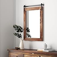 Vista 19 de COGOOD - Espejo de puerta de granja estilo granero - 41" x 26" Espejo de pared con marco de madera rústica para baño, sala de estar, decoración