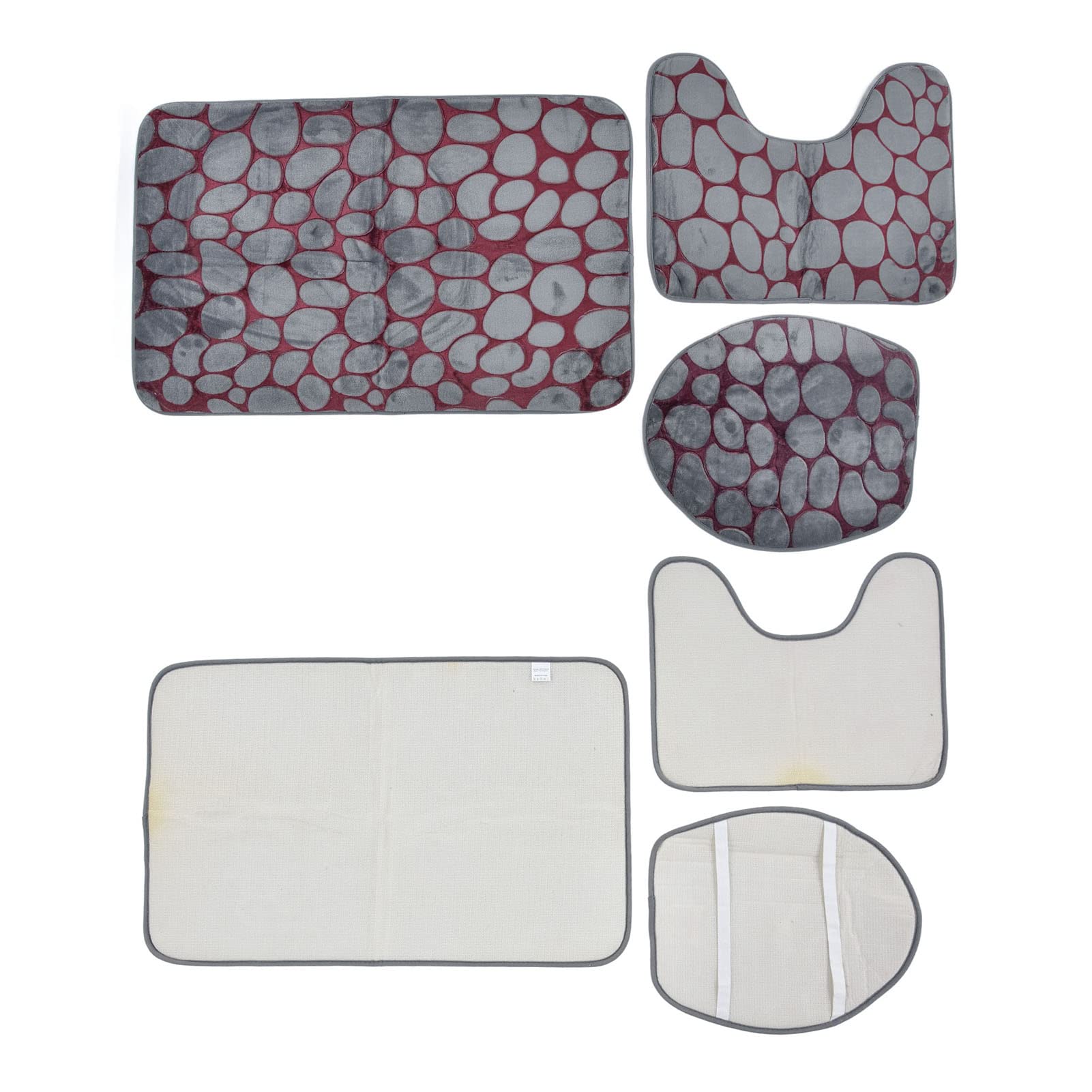 Tapis de bain en flanelle ensemble 3 pièces absorbant anti sol froid texture pierre