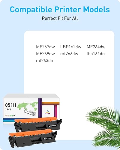 Miniatura 2 de para Canon Cartucho de tóner 051H 051 Negro, alta capacidad (2169C001), paquete de 2, para impresoras láser Canon imageCLASS MF264dw, MF267dw,