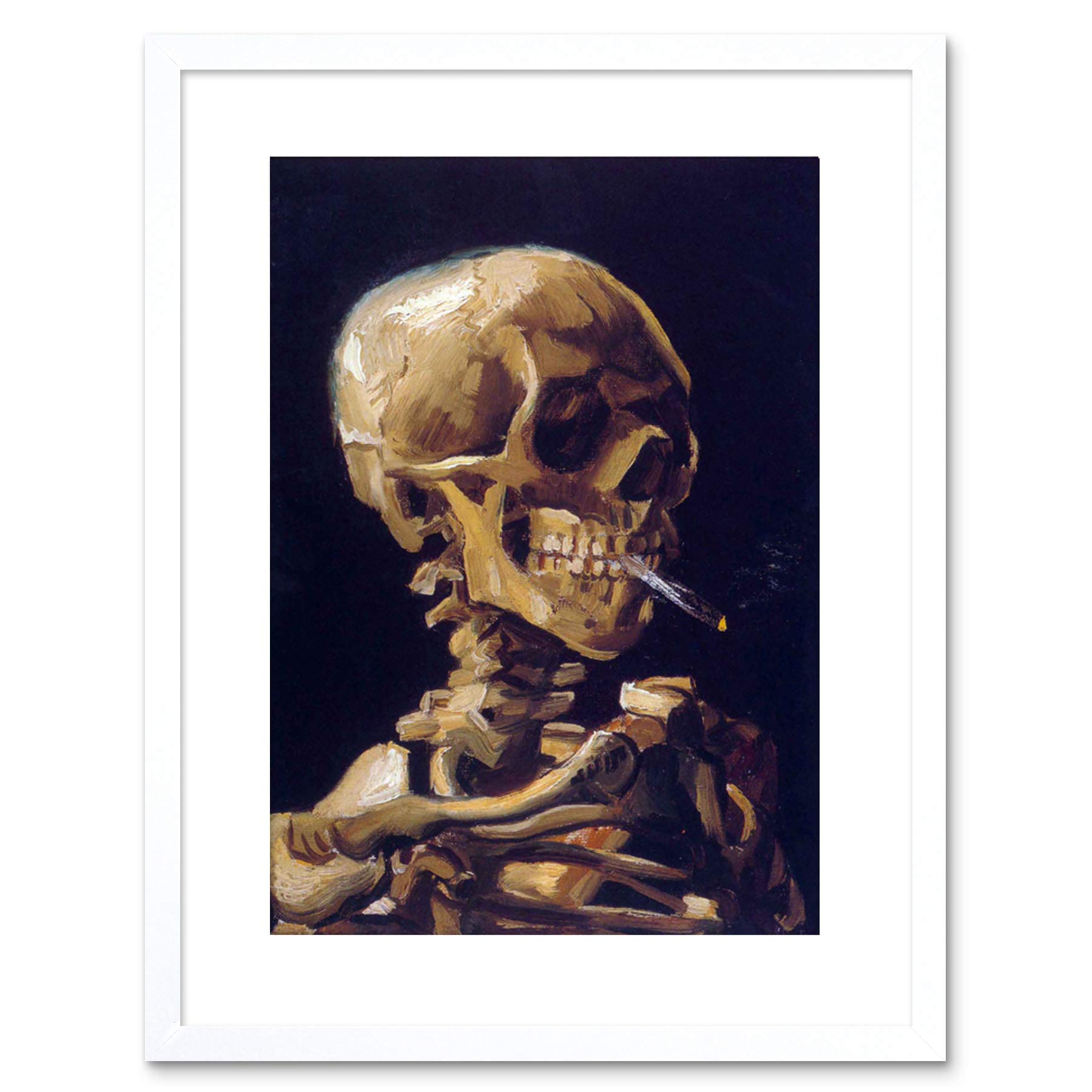 Wee Blue Coo Vincent Van Gogh Skull With A Burning Cigarette Framed Wall Art Print