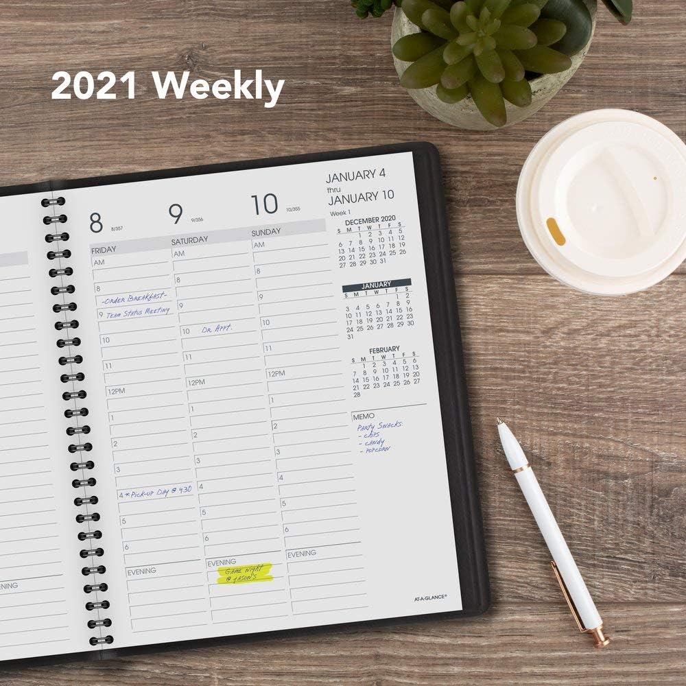 2021 Weekly Appointment Book & Planner by AT-A-GLANCE, 7" x 8-3/4", Black (708650521)