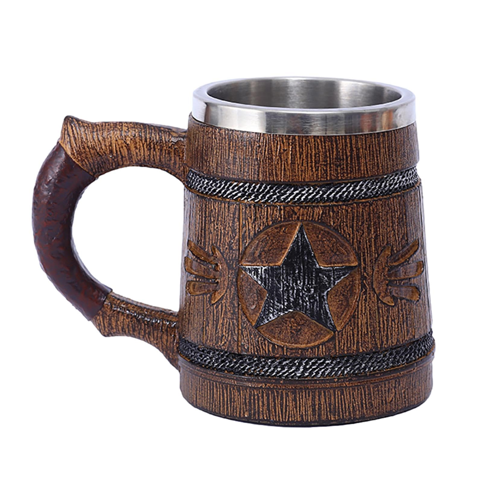 Chope à bière en forme de tonneau en bois grand format 600ml